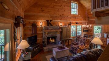 Télévision, cheminée, lecteur de DVD