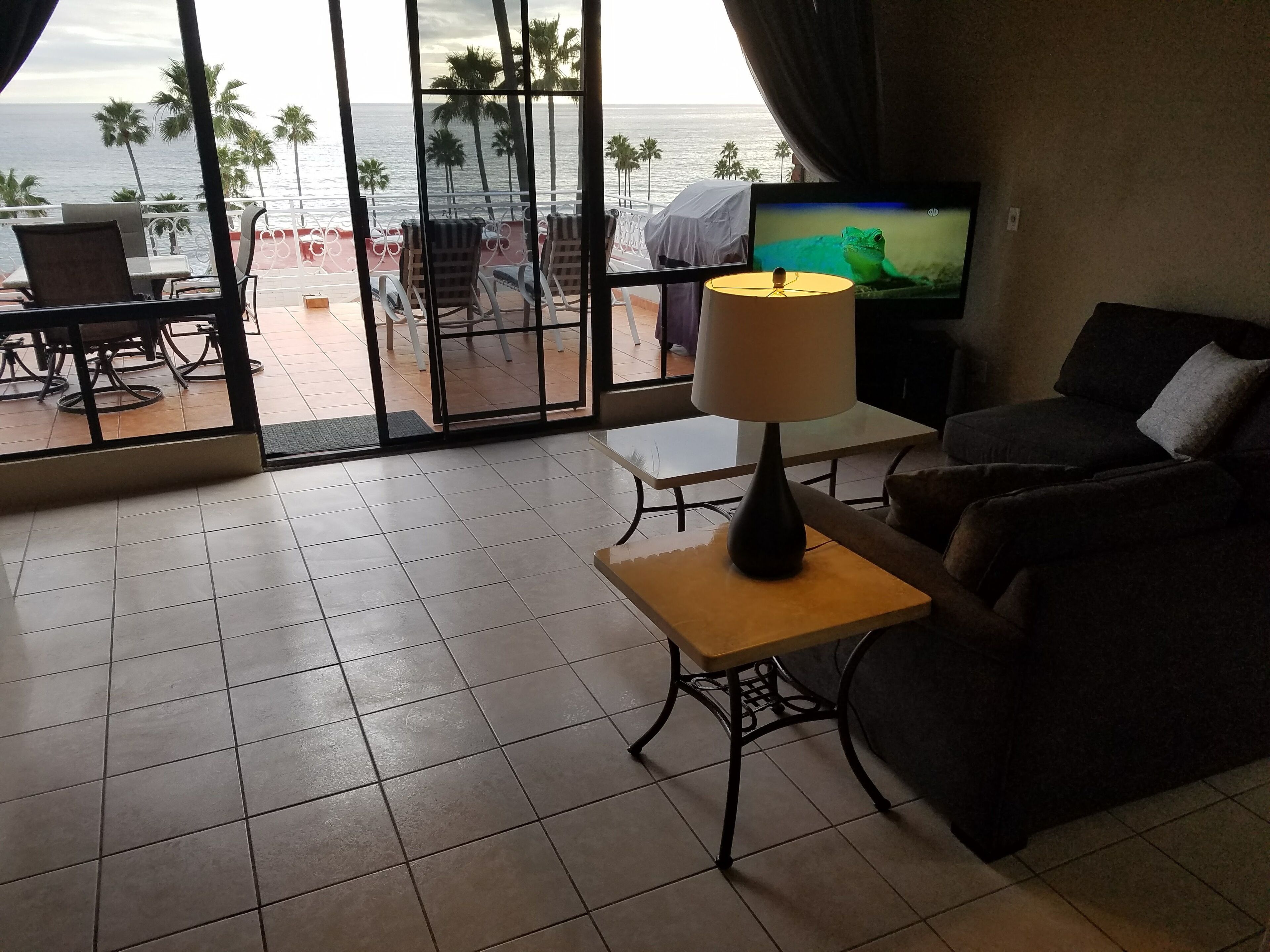 Una televisión, una chimenea, un reproductor de DVD