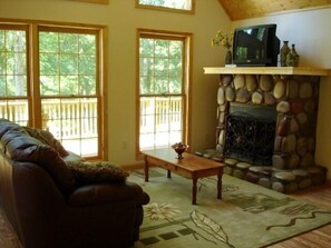 TV, fireplace, DVD player, video library - Romantic Mountain Chalet with Stream & Gazebo   (Murphy)
