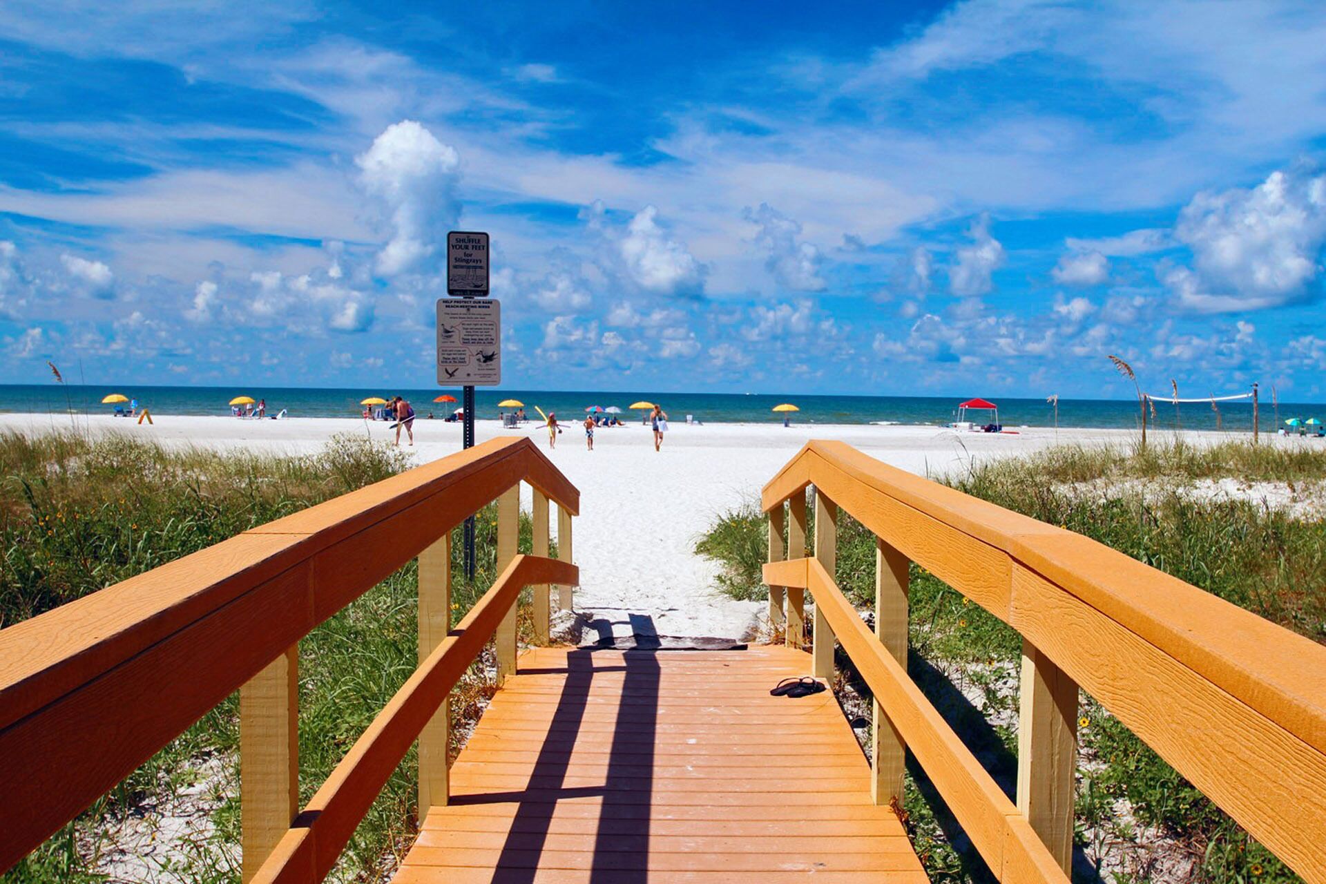 On the beach, sun loungers, beach towels
