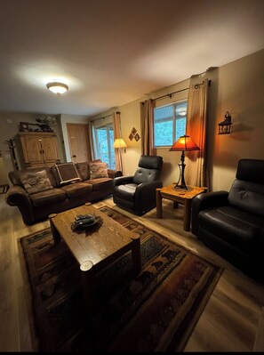 Smart TV, fireplace, DVD player, video library