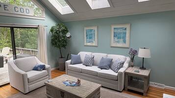 Smart TV, chimenea, reproductor de DVD y libros