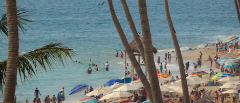 Plage, chaises longues, serviettes de plage