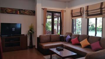 TV, video games, DVD player, music library