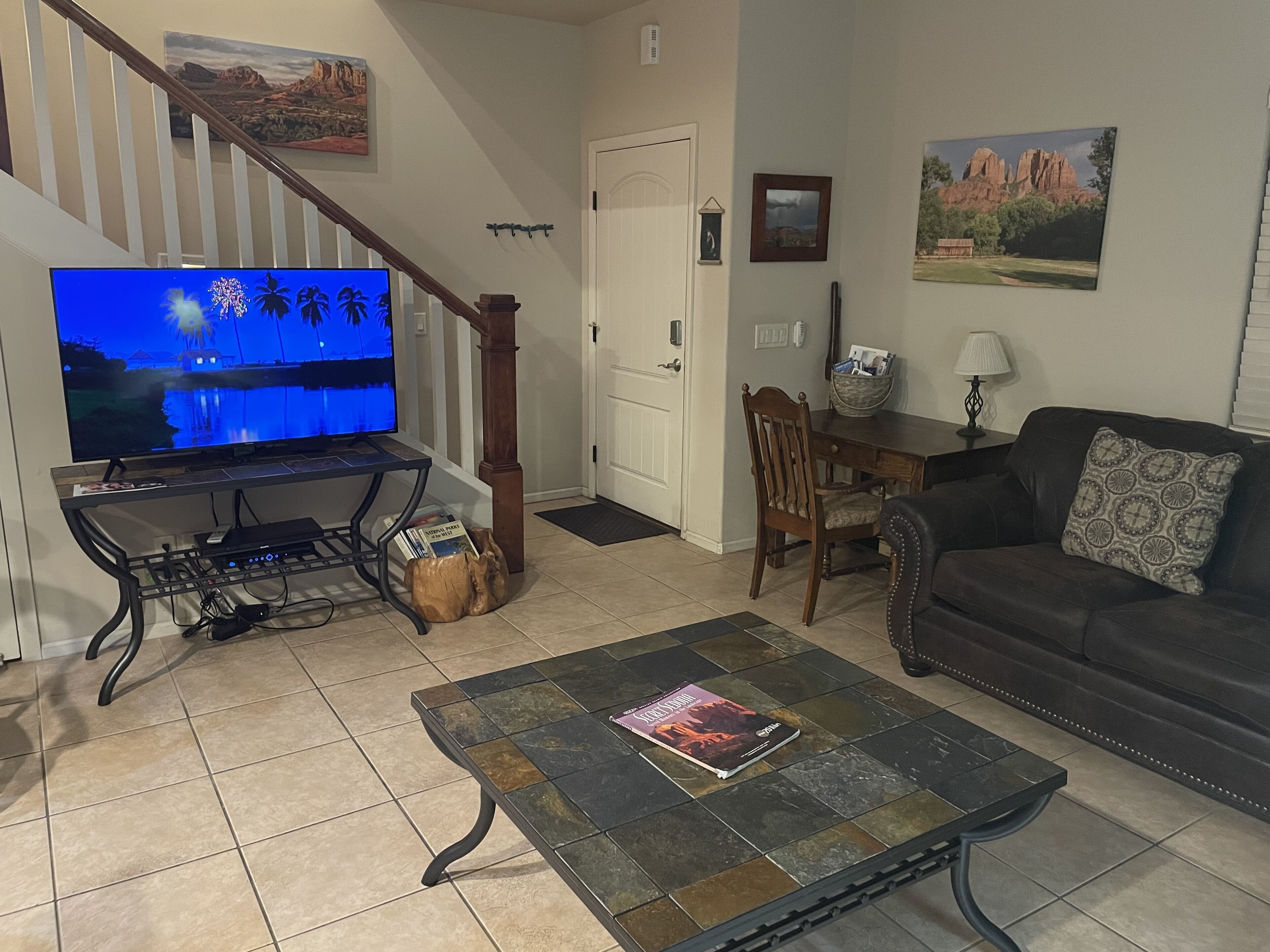 Smart TV, DVD player, books, music library