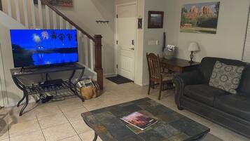 Smart TV, DVD player, books, music library