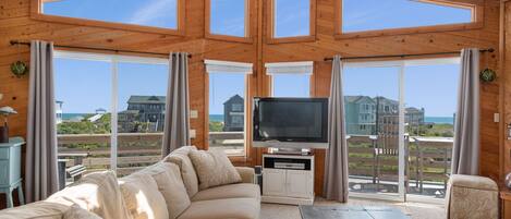 Smart TV, fireplace, DVD player, books