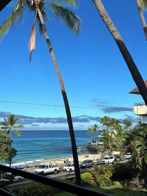 On the beach, sun loungers, beach towels