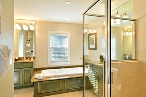 Combined shower/tub, jetted tub, hair dryer, bidet