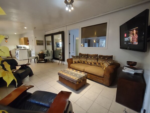 Smart TV, chimenea, reproductor de DVD y libros
