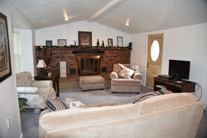 Smart TV, fireplace, video games, DVD player
