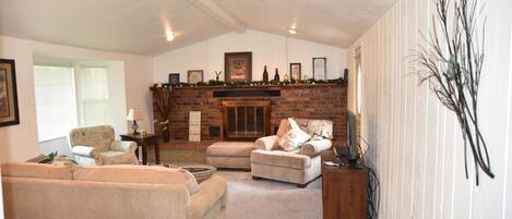Smart TV, fireplace, video games, DVD player