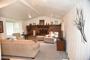 Smart TV, fireplace, video games, DVD player