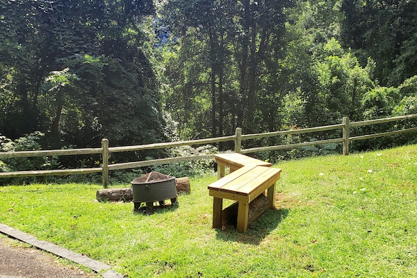 Firepit with two new benches.