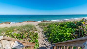 Plage privée, chaises longues, parasols, serviettes de plage