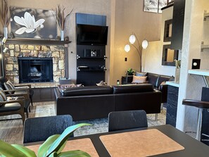 Smart TV, fireplace, video-game console, DVD player