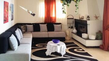 Apartment | Living room | Flat-screen TV, fireplace, DVD player