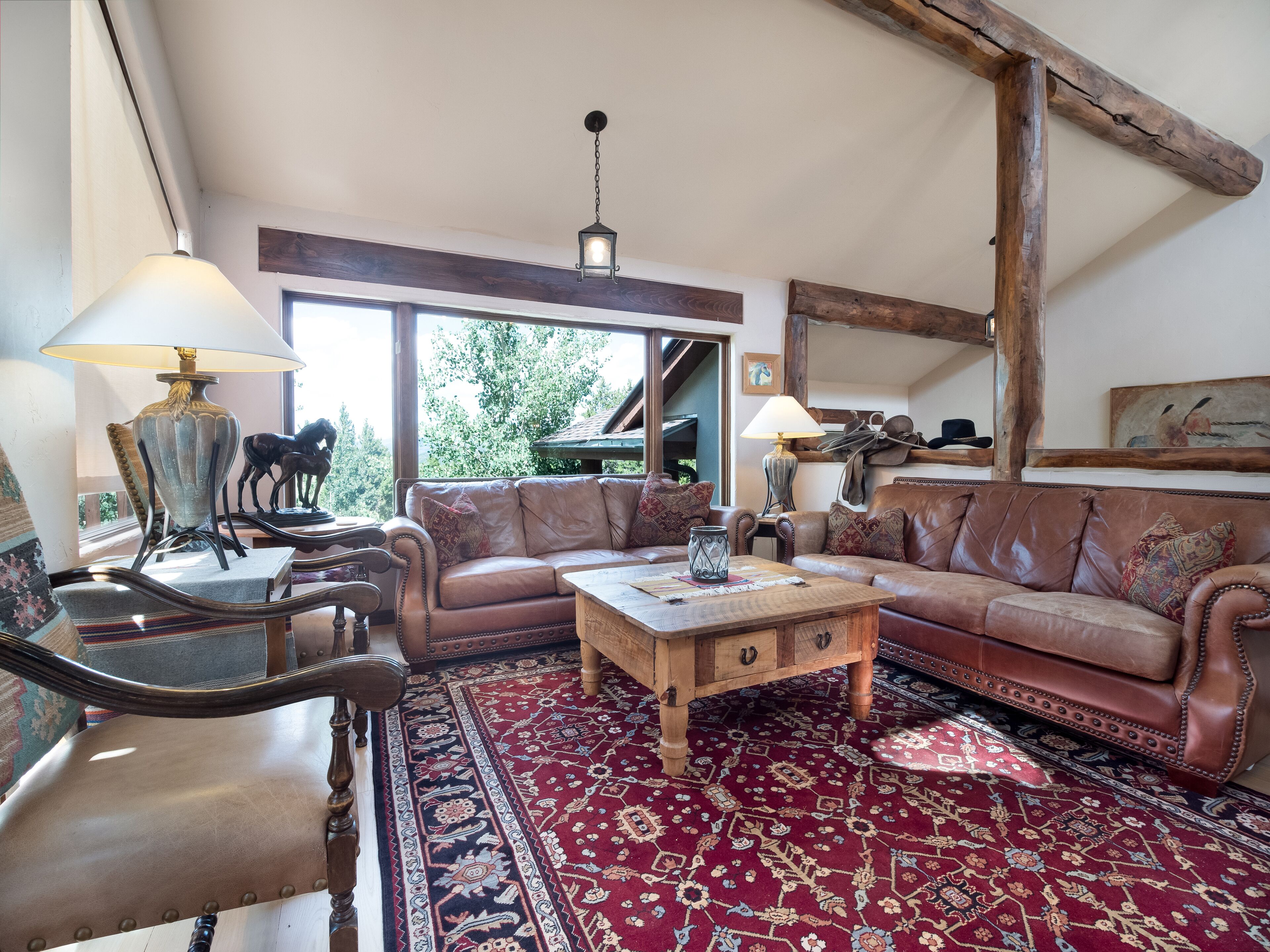 Smart TV, fireplace, table football, books