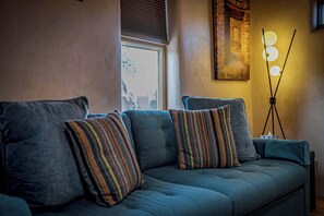 TV, fireplace, offices - Casa Intima - Gorgeous Railyard Adobe Near Plaza (Santa Fe)