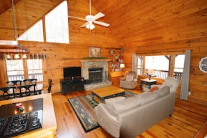 Smart TV, fireplace, video games, DVD player