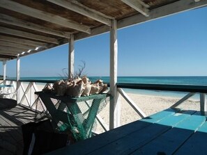 On the beach, beach towels