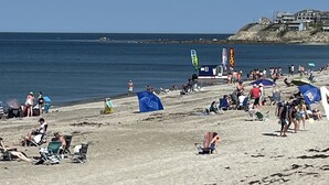 On the beach, sun-loungers, beach towels - 2026 Aug Special- Front and Center Beachfront Cottage on White Horse Beach (Plymouth)