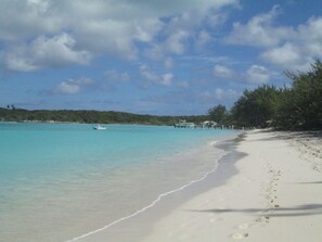On the beach, sun-loungers, beach towels