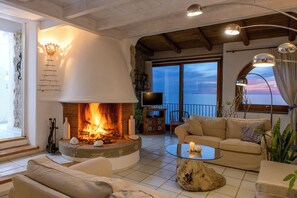 TV connectée, cheminée, lecteur de DVD, chaîne hi-fi