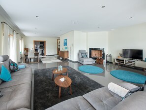 Una Smart TV, una chimenea, videojuegos, un reproductor de DVD