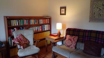 Una televisión, una chimenea, un reproductor de DVD, libros