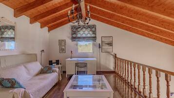 Smart-tv, een open haard, videospelletjes en Netflix