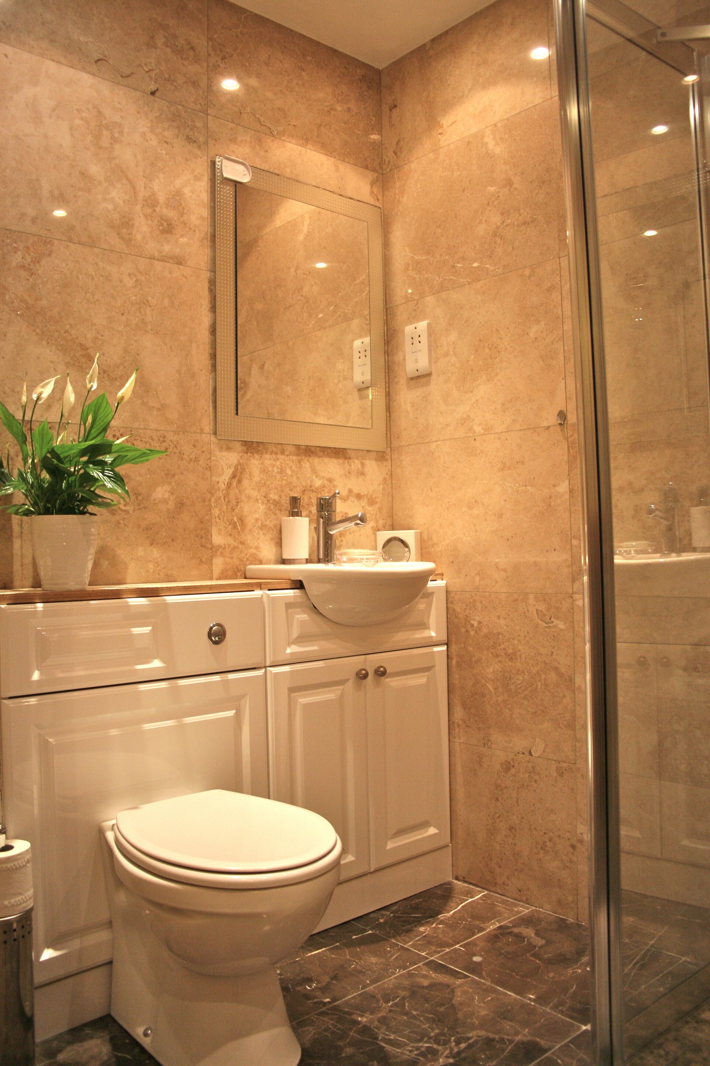 Shower, jetted bath, hair dryer, bidet