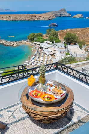 Outdoor dining - Brand New!!! Lindos shore Superior Studio just above Lindos main beach !!! (Rhodes)