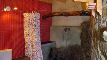 Shower, towels, soap, shampoo