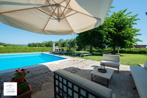 Outdoor pool, sun loungers