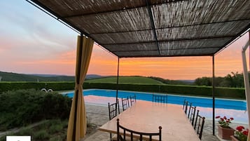 Outdoor pool, pool loungers