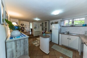 Fridge, oven, dishwasher, coffee/tea maker