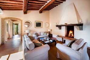 Télévision, cheminée, lecteur de DVD