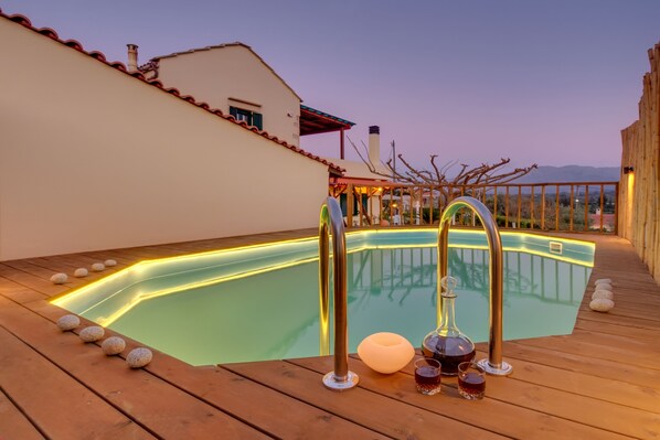 Outdoor pool, a heated pool, pool umbrellas, pool loungers - Traditional Ioannis Cottage...luxurious & Rustic With Ecological Heated Pool !!! (Apokoronas)