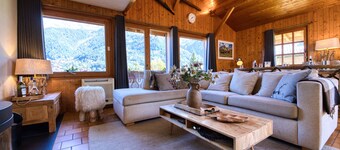 Alpine tranquillity from a large chalet with a sunny garden & beautiful views