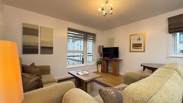 TV, DVD player, books, stereo