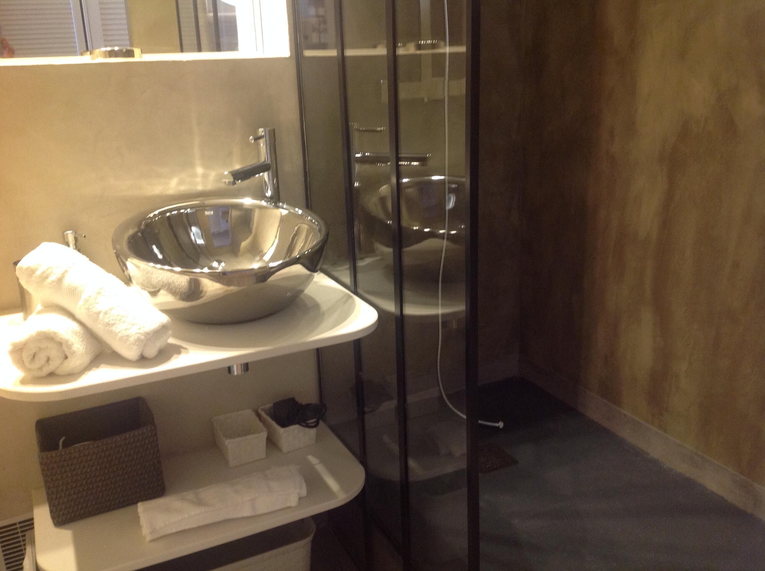Hair dryer, towels, toilet paper