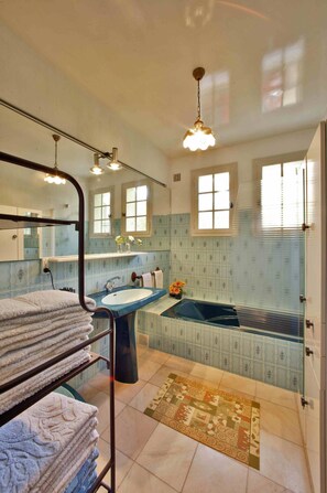 Combined shower/tub, hair dryer, bathrobes, towels - Quiet country house with extensive view, 3,5km  from medieval town, private pool (Sarlat-La-Canéda)