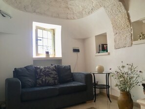 Una Smart TV, una chimenea, un reproductor de DVD, libros