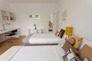 2 bedrooms, desk, iron/ironing board, travel crib