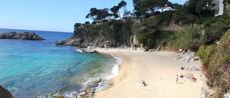 Beach nearby, sun loungers