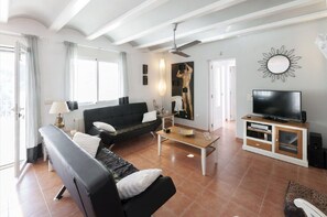 Smart TV, DVD player, books, video library