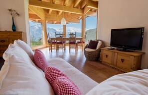 Télévision, cheminée, lecteur de DVD, chaîne hi-fi