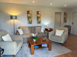 Televisie, een dvd-speler, boeken en een stereo