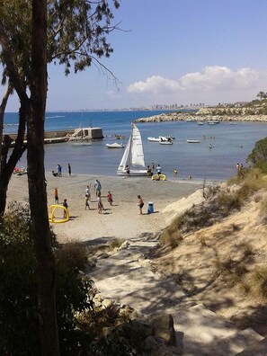 Beach nearby, sun loungers